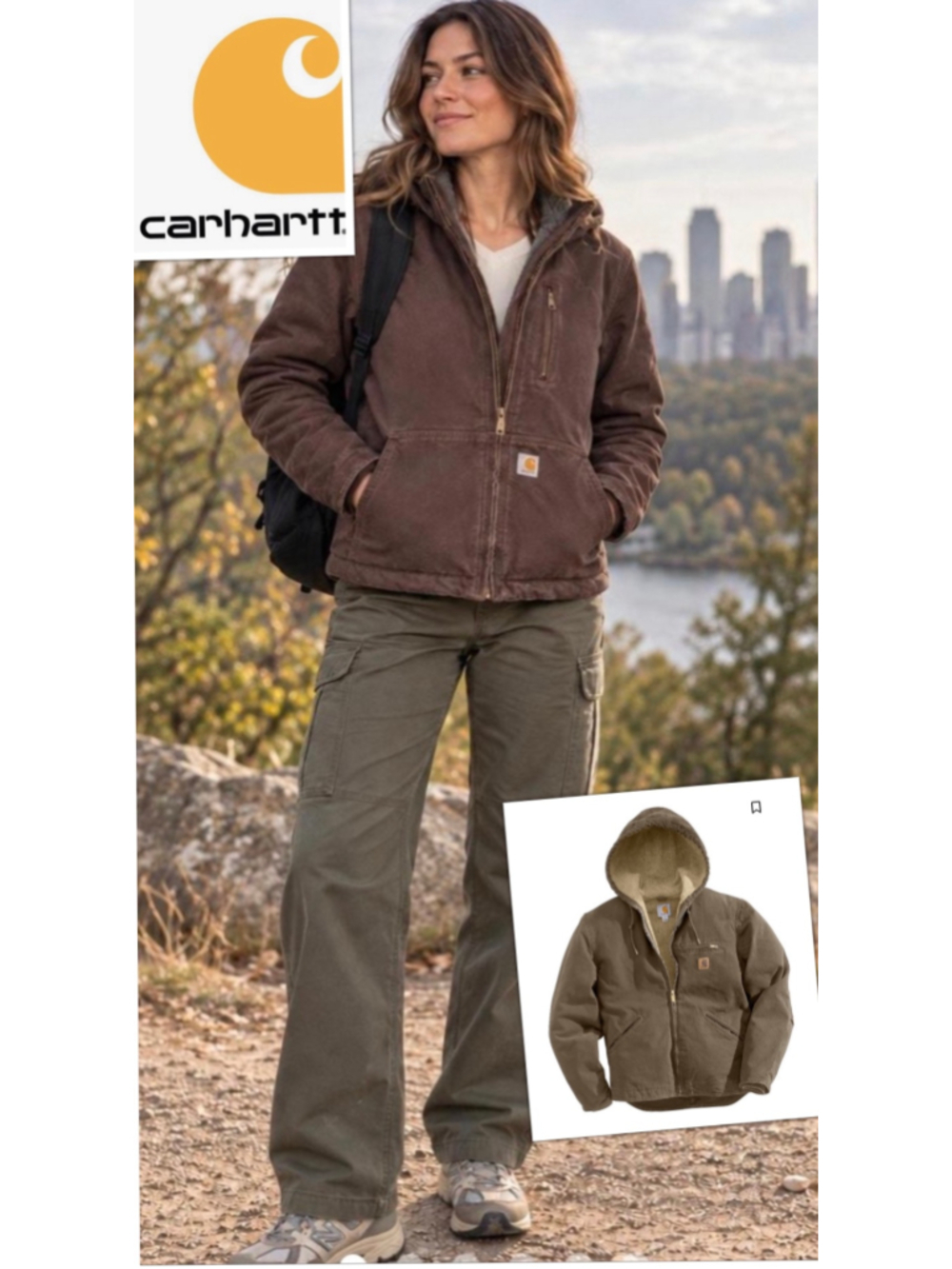 Carhartt Rugged Vintage Streetwear Duck Jacket Sherpa lined w Hood Womens XL